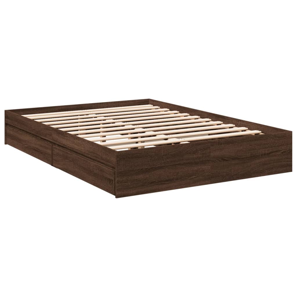 Cadre de lit avec tiroirs sans matelas chêne marron 140x190 cm