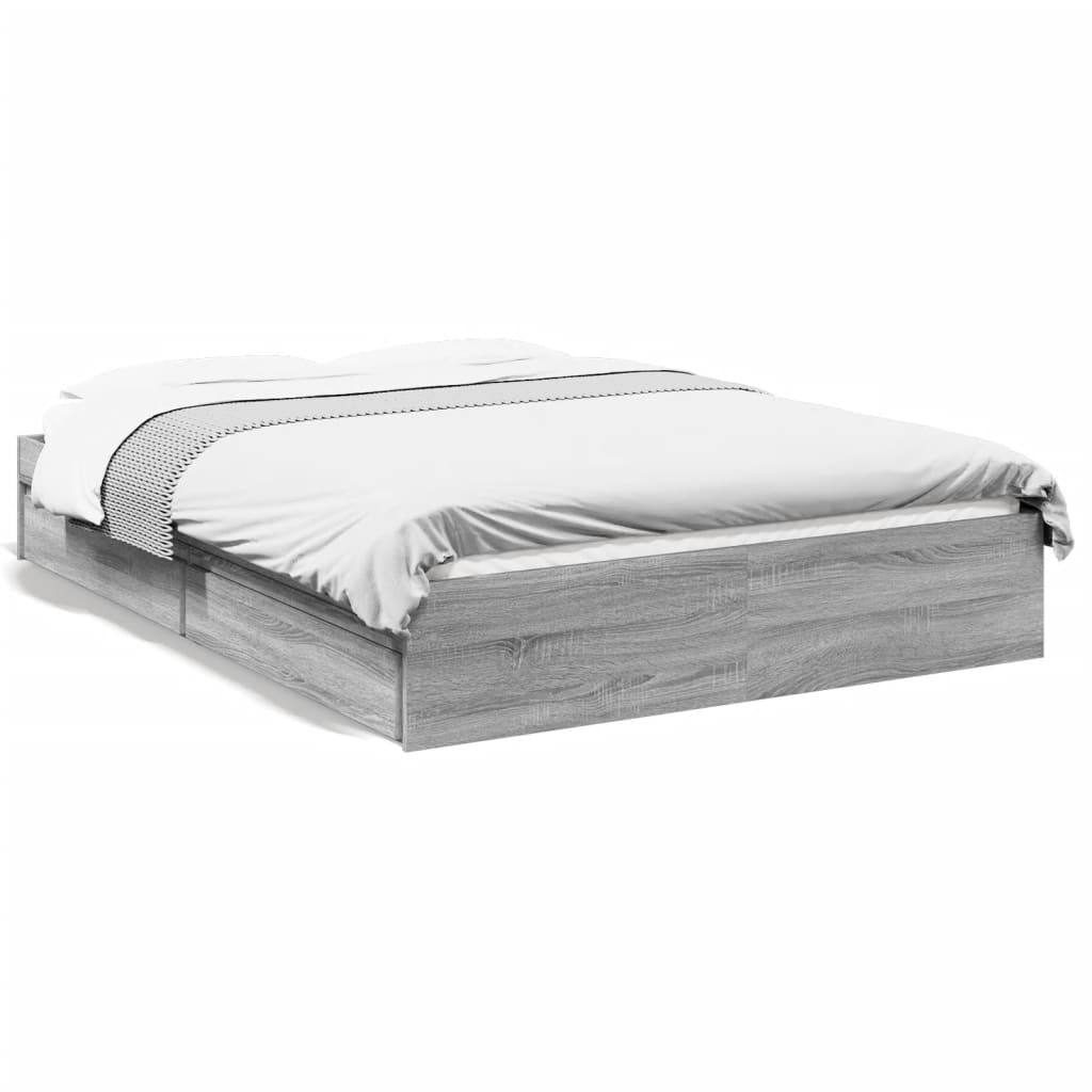 Cadre de lit avec tiroirs sans matelas sonoma gris 135x190 cm