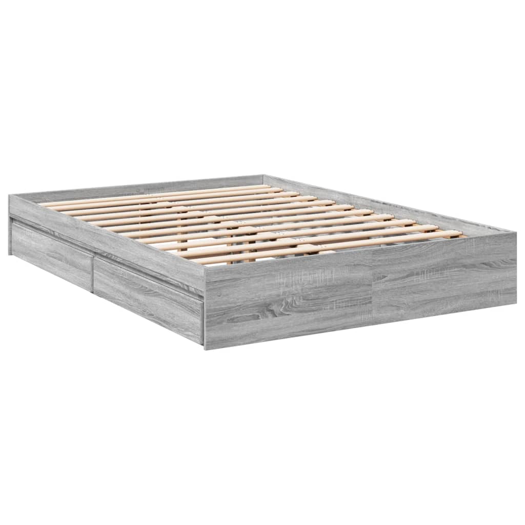 Cadre de lit avec tiroirs sans matelas sonoma gris 135x190 cm