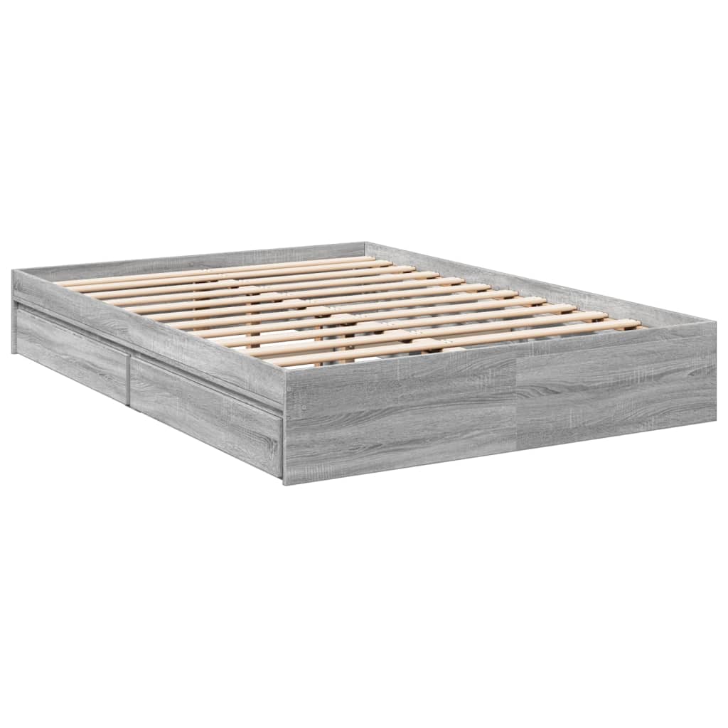 Cadre de lit avec tiroirs sans matelas sonoma gris 135x190 cm