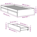 Cadre de lit avec tiroirs sans matelas blanc 90x190 cm