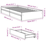 Cadre de lit avec tiroirs sans matelas sonoma gris 90x190 cm