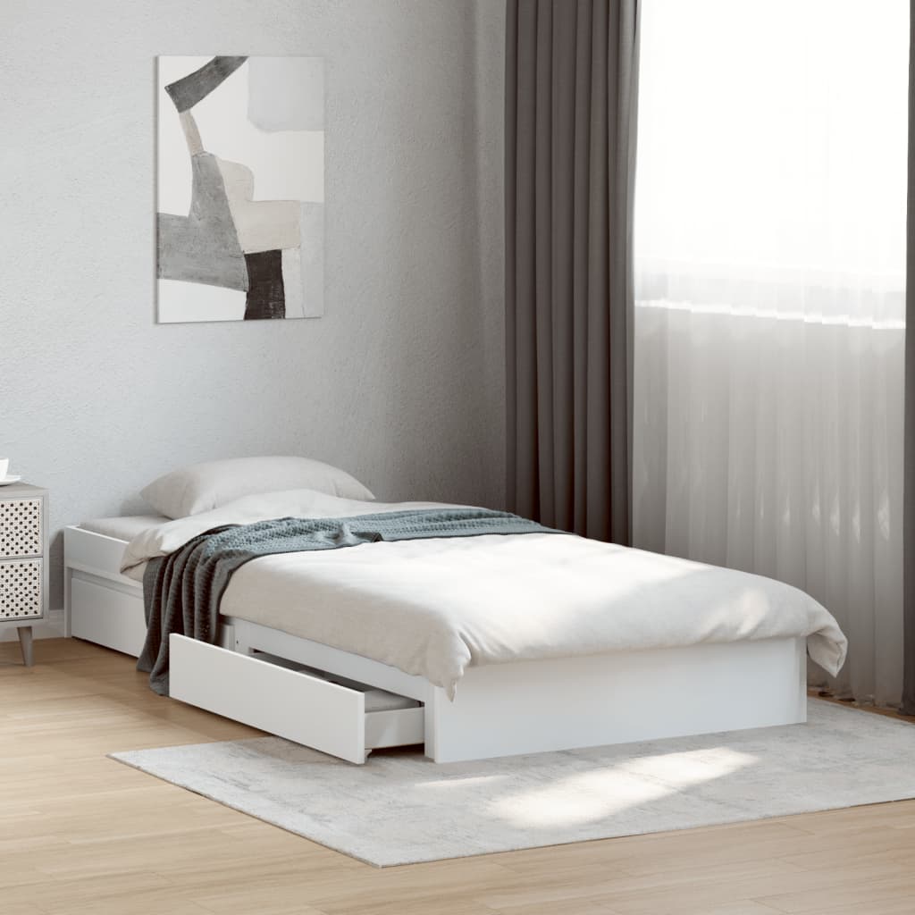 Bed frame with drawers without mattress white 75x190 cm