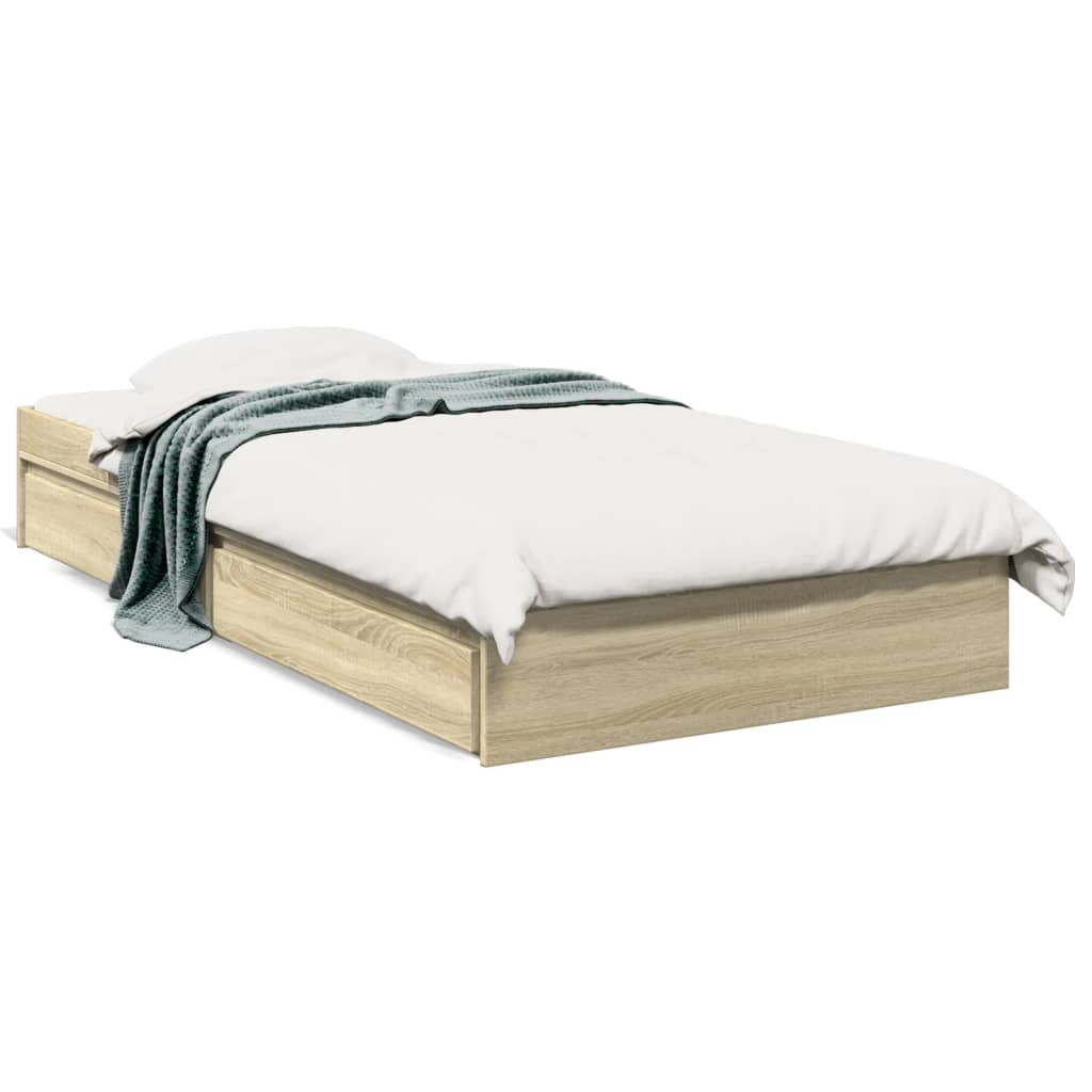 Cadre de lit avec tiroirs sans matelas chêne sonoma 75x190 cm