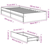 Cadre de lit avec tiroirs sans matelas chêne sonoma 75x190 cm