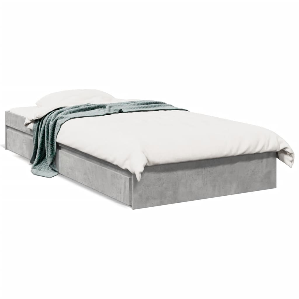 Cadre de lit avec tiroirs sans matelas gris béton 75x190 cm