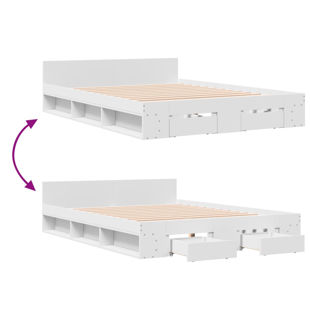 Bed frame with drawers without mattress white 140x200 cm