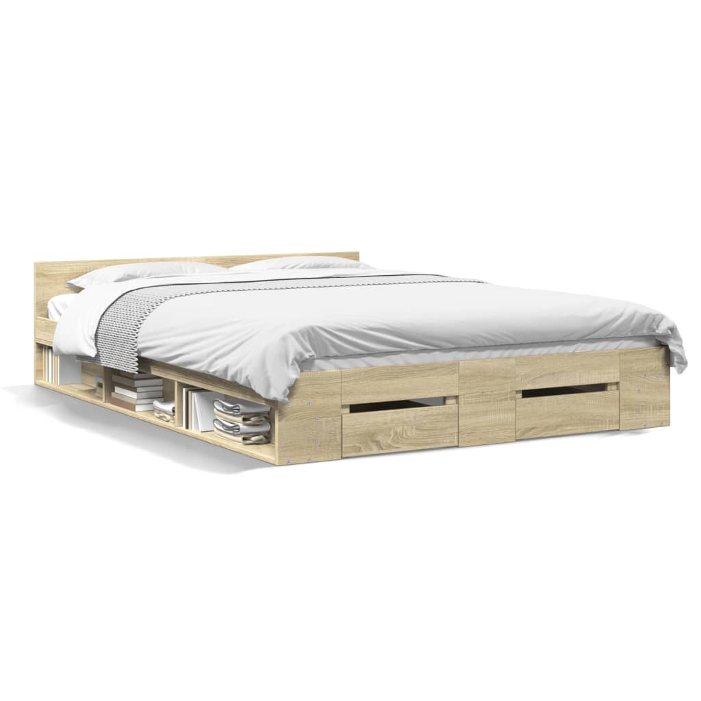 Bed frame with drawers without mattress sonoma oak 140x200 cm