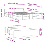 Cadre de lit avec tiroirs sans matelas blanc 120x200 cm