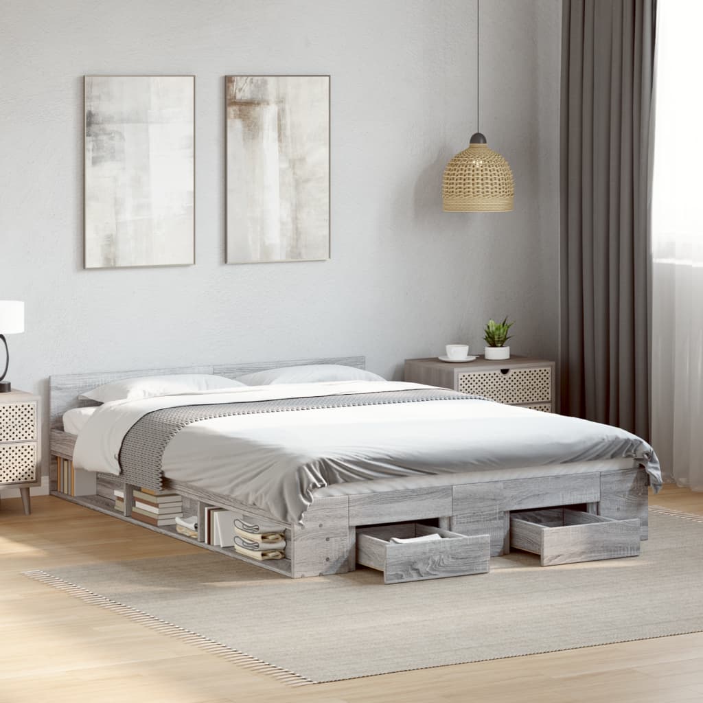 Cadre de lit avec tiroirs sans matelas sonoma gris 140x190 cm