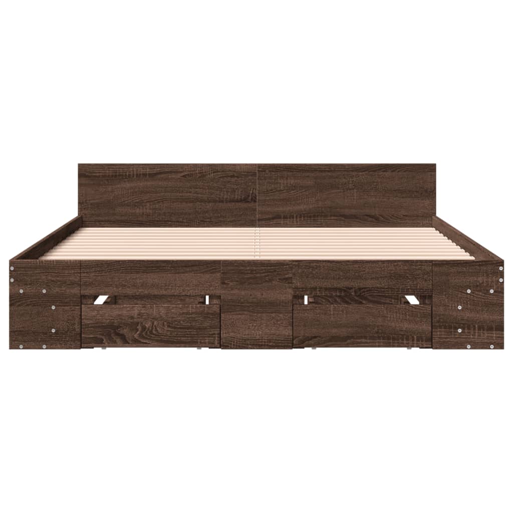 Cadre de lit avec tiroirs sans matelas chêne marron 140x190 cm