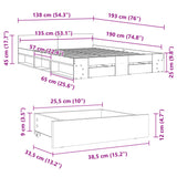 Cadre de lit avec tiroirs sans matelas blanc 135x190 cm