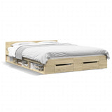 Bed frame with drawers without mattress sonoma oak 135x190 cm