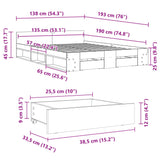 Cadre de lit avec tiroirs sans matelas gris béton 135x190 cm