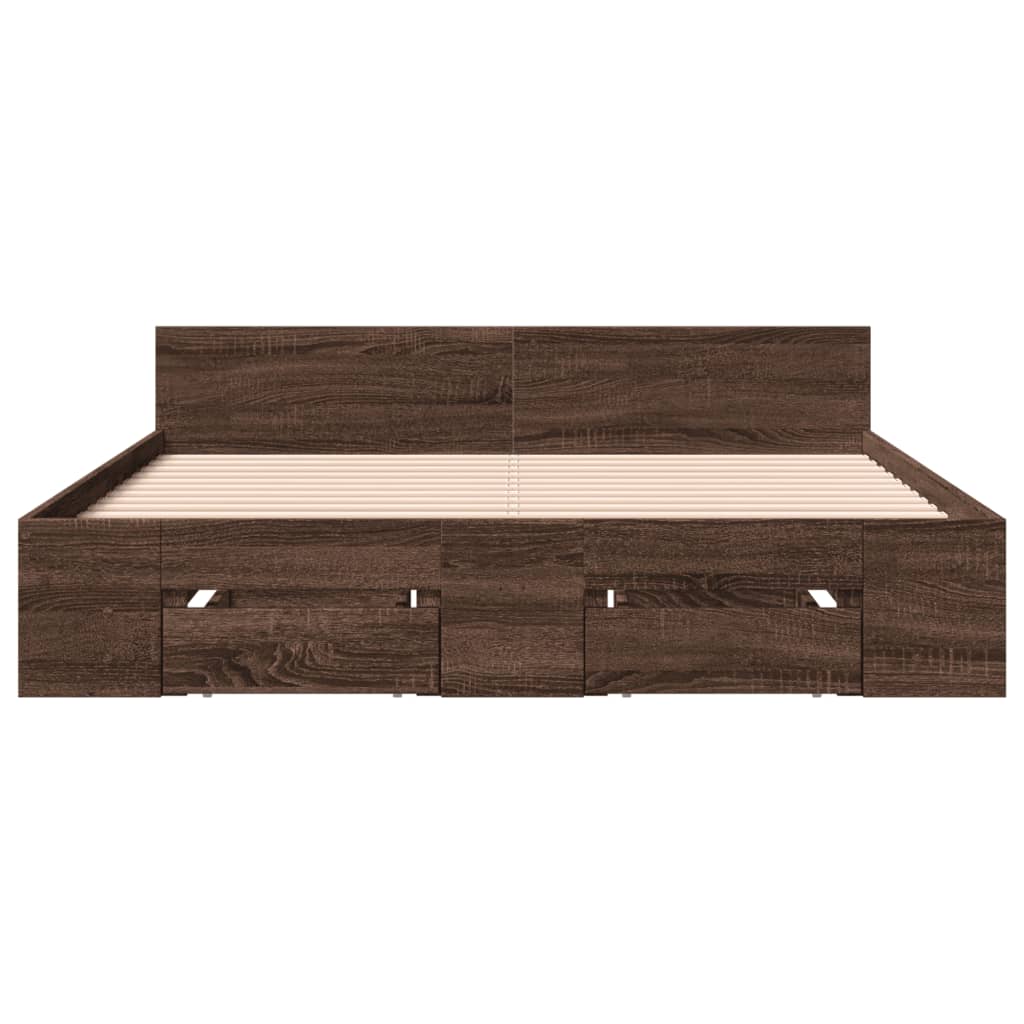 Cadre de lit avec tiroirs sans matelas chêne marron 135x190 cm