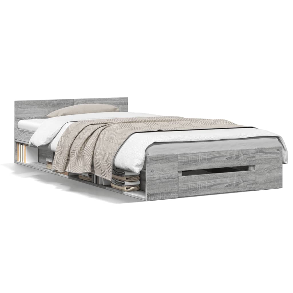 Cadre de lit avec tiroir sans matelas sonoma gris 90x190 cm