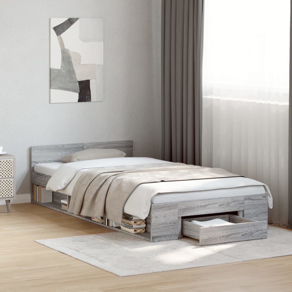 Cadre de lit avec tiroir sans matelas sonoma gris 90x190 cm