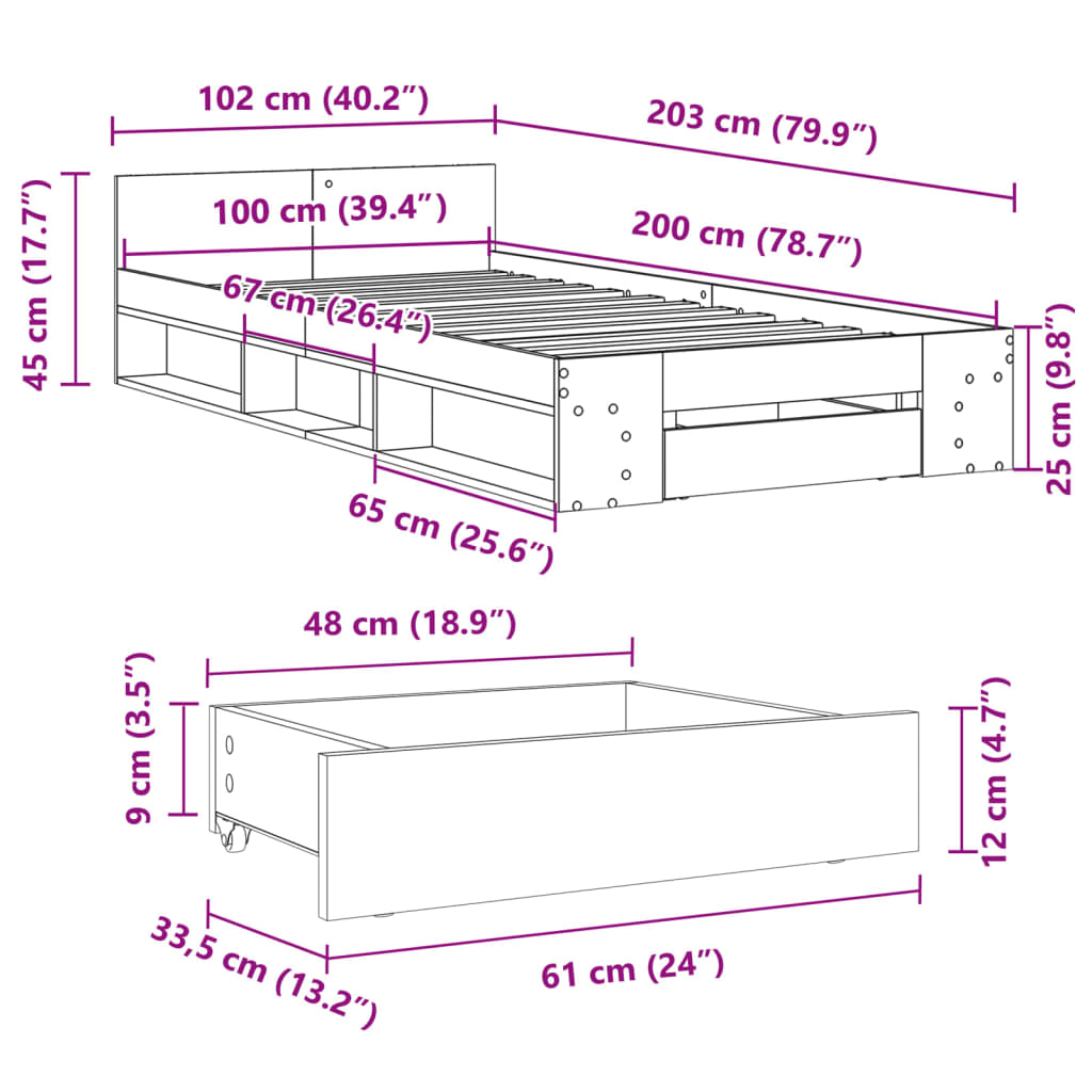 Cadre de lit avec tiroir sans matelas blanc 100x200 cm