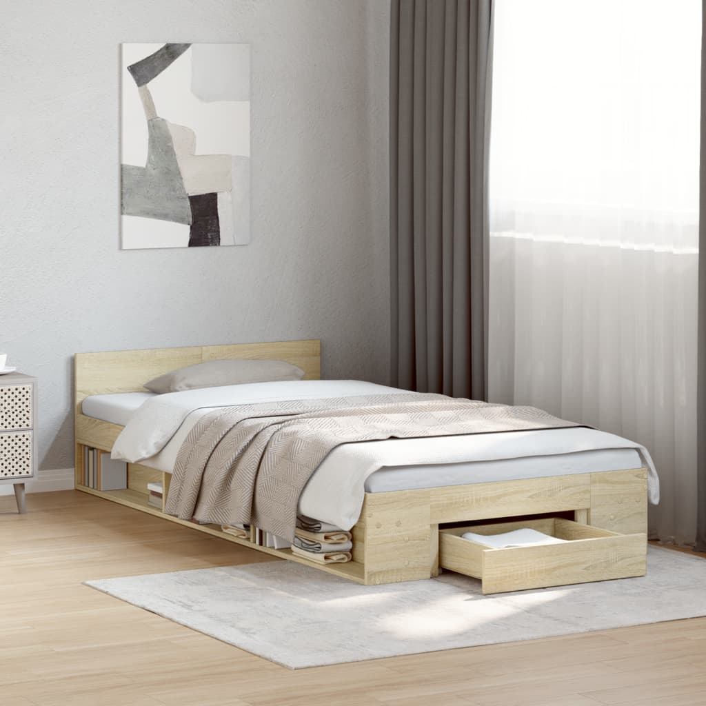 Bed frame with drawer without mattress sonoma oak 100x200 cm