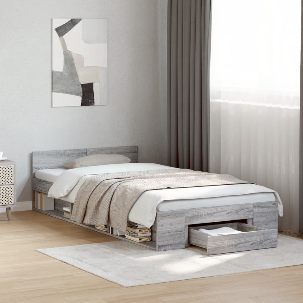 Cadre de lit avec tiroir sans matelas sonoma gris 90x200 cm