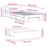 Cadre de lit avec tiroir sans matelas chêne sonoma 75x190 cm