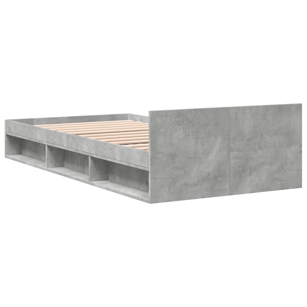 Cadre de lit avec tiroir sans matelas gris béton 75x190 cm