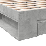 Cadre de lit avec tiroir sans matelas gris béton 75x190 cm