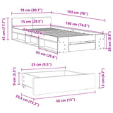 Cadre de lit avec tiroir sans matelas gris béton 75x190 cm