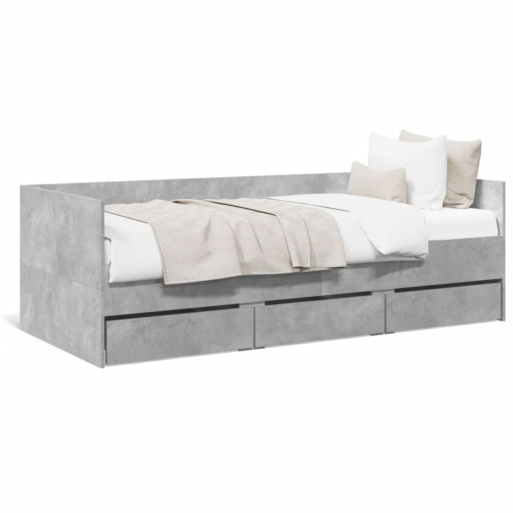 Day bed with drawers without mattress concrete gray 100x200 cm