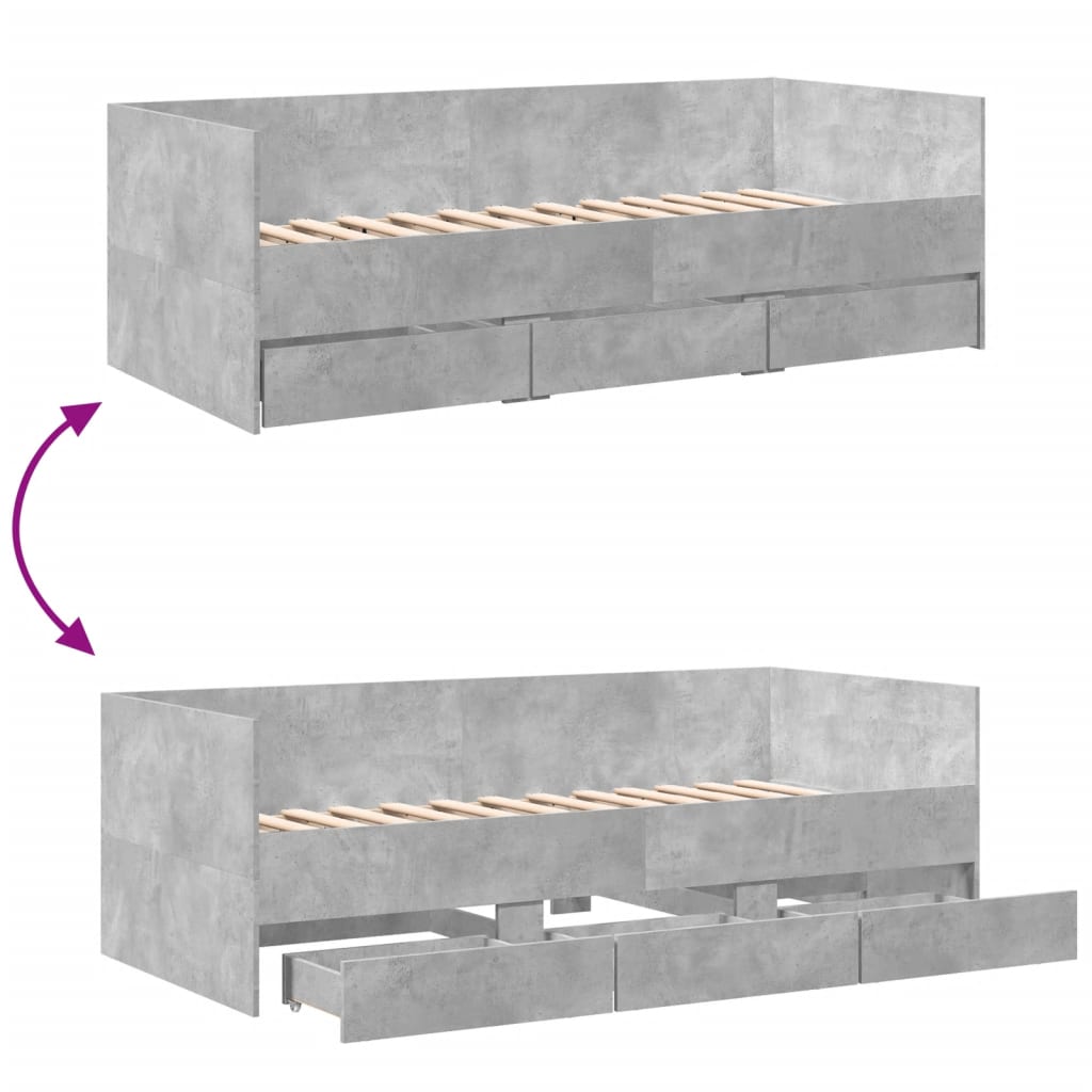 Day bed with drawers without mattress concrete gray 100x200 cm