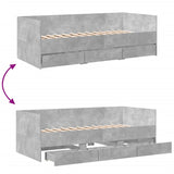 Day bed with drawers without mattress concrete gray 100x200 cm