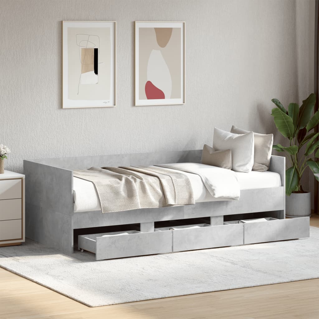 Day bed with drawers without mattress concrete gray 100x200 cm