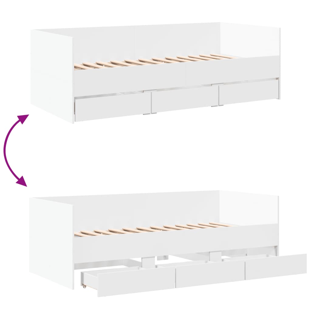 Day bed with drawers without mattress white 90x200 cm