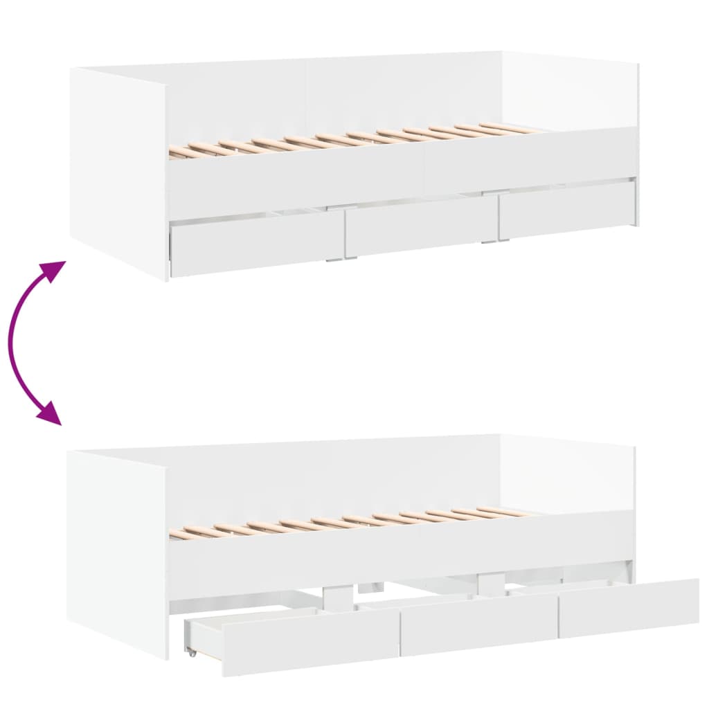 Day bed with drawers without mattress white 90x190 cm