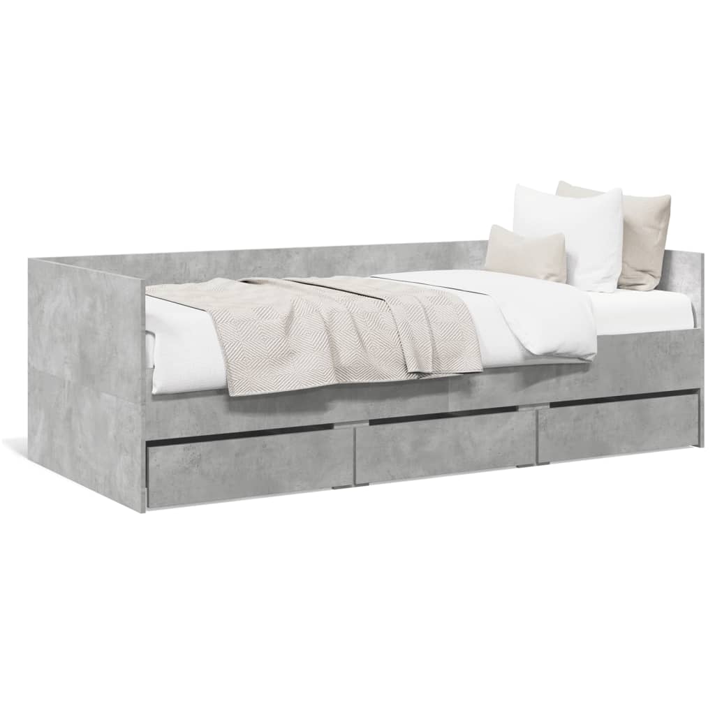 Day bed with drawers without mattress concrete gray 90x190 cm