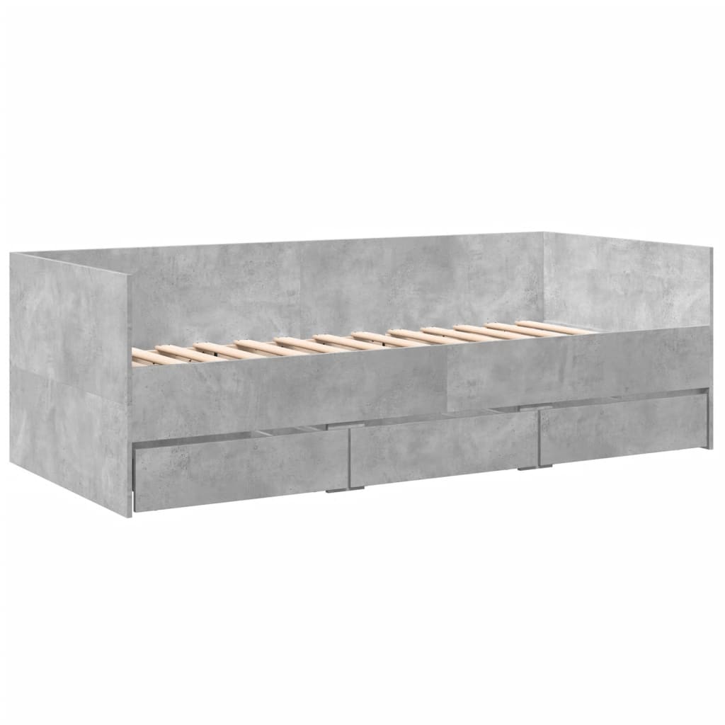 Day bed with drawers without mattress concrete gray 90x190 cm