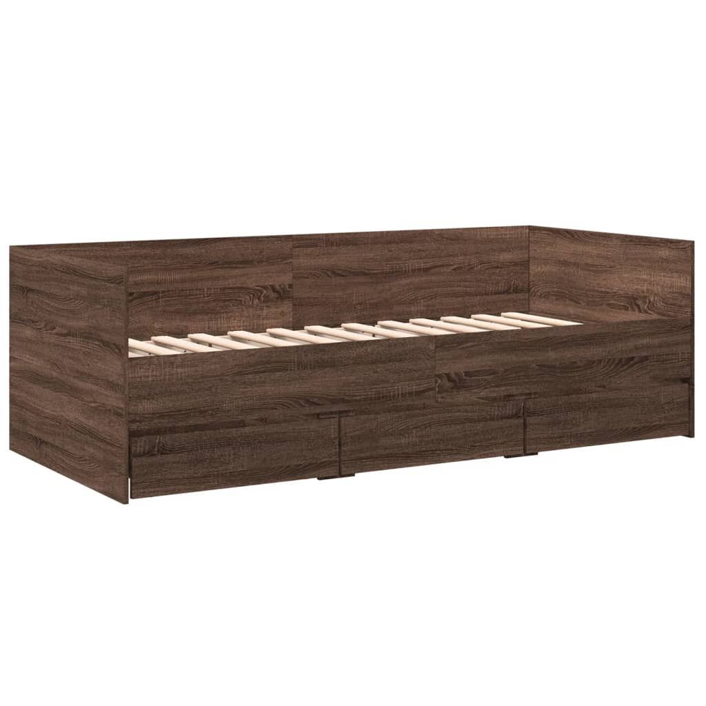 Day bed with drawers without mattress brown oak 75x190 cm