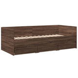 Day bed with drawers without mattress brown oak 75x190 cm