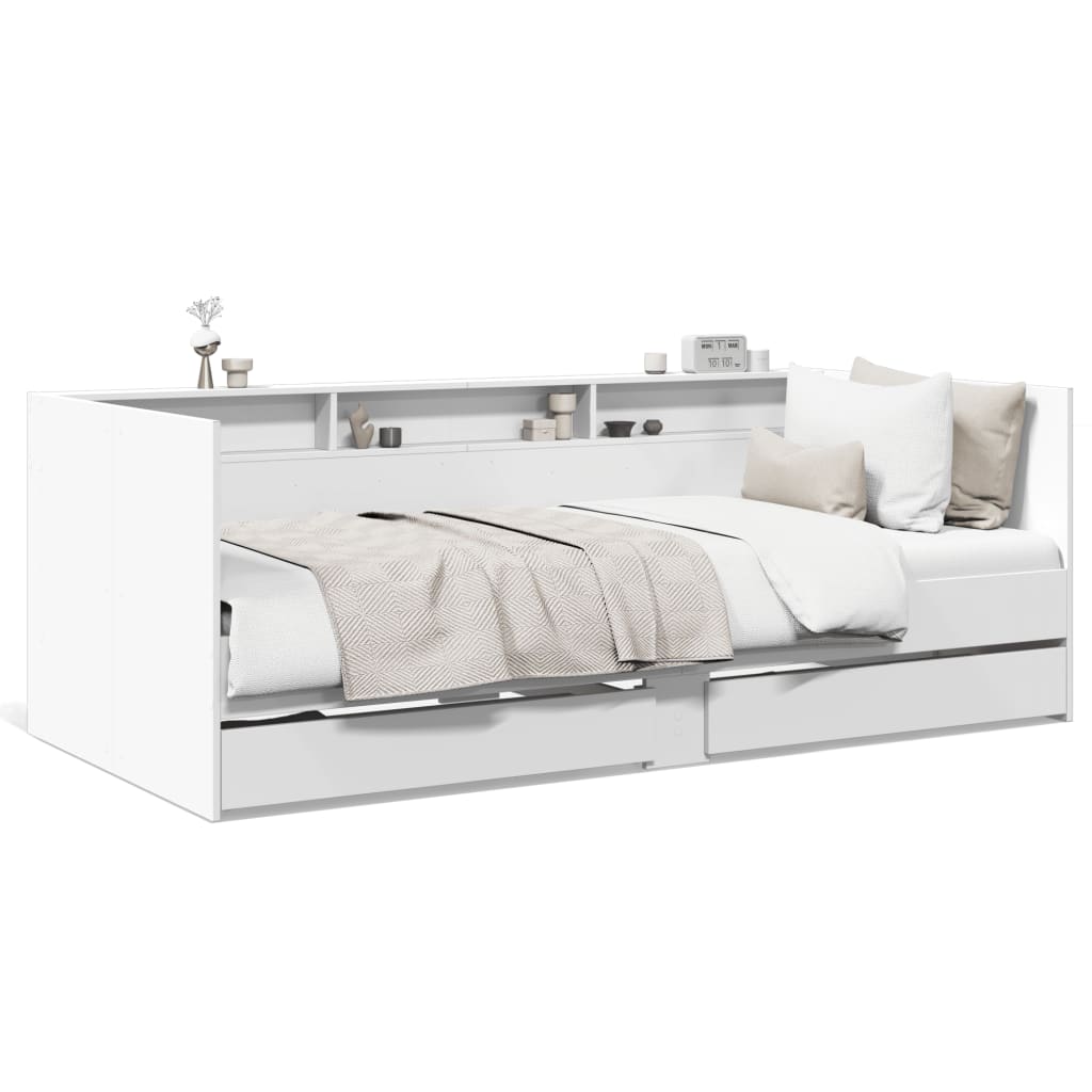 Day bed with drawers without mattress white 100x200 cm