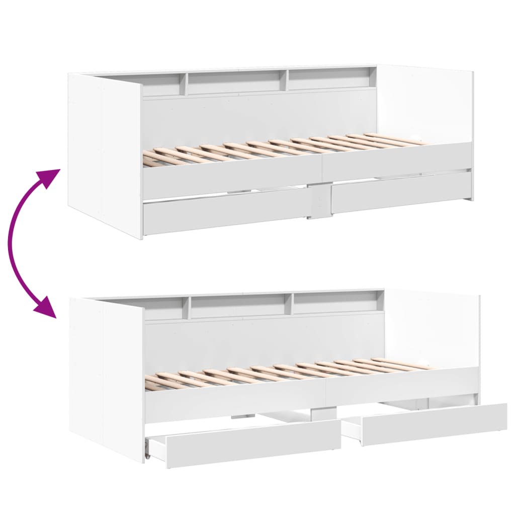 Day bed with drawers without mattress white 100x200 cm