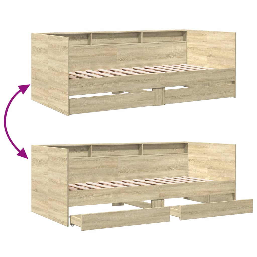 Day bed with drawers without mattress sonoma oak 100x200 cm