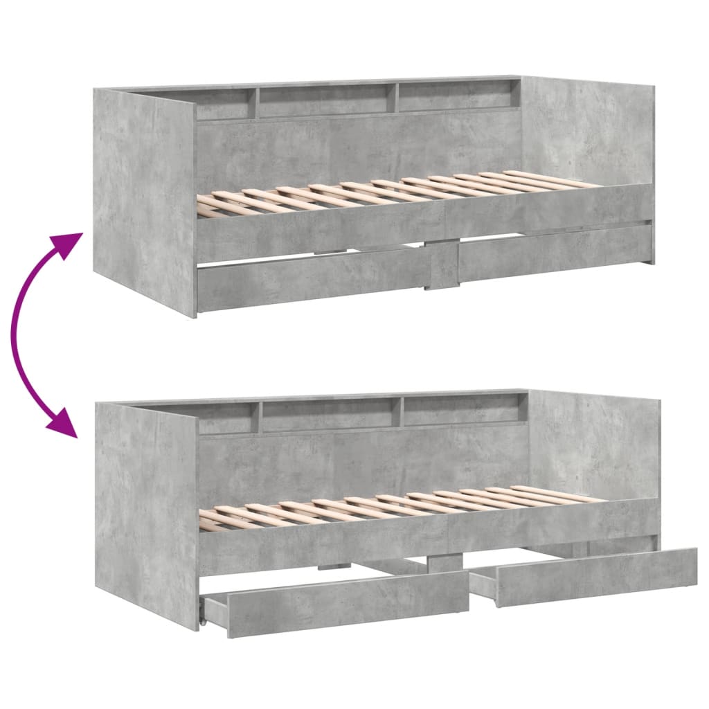 Day bed with drawers without mattress concrete gray 100x200 cm