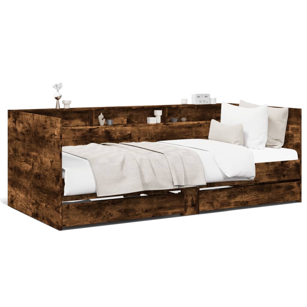 Day bed with drawers without mattress smoked oak 100x200 cm