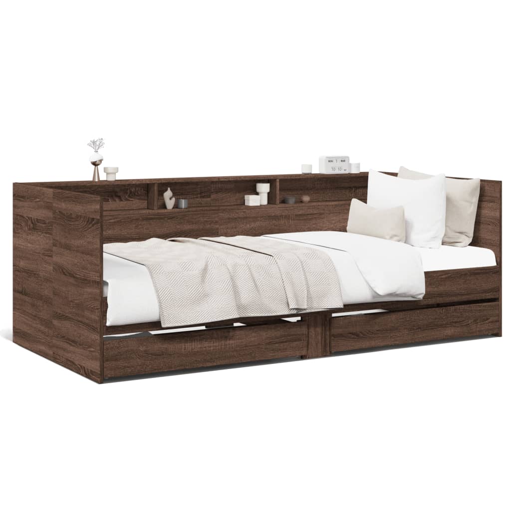 Day bed with drawers without mattress brown oak 100x200 cm