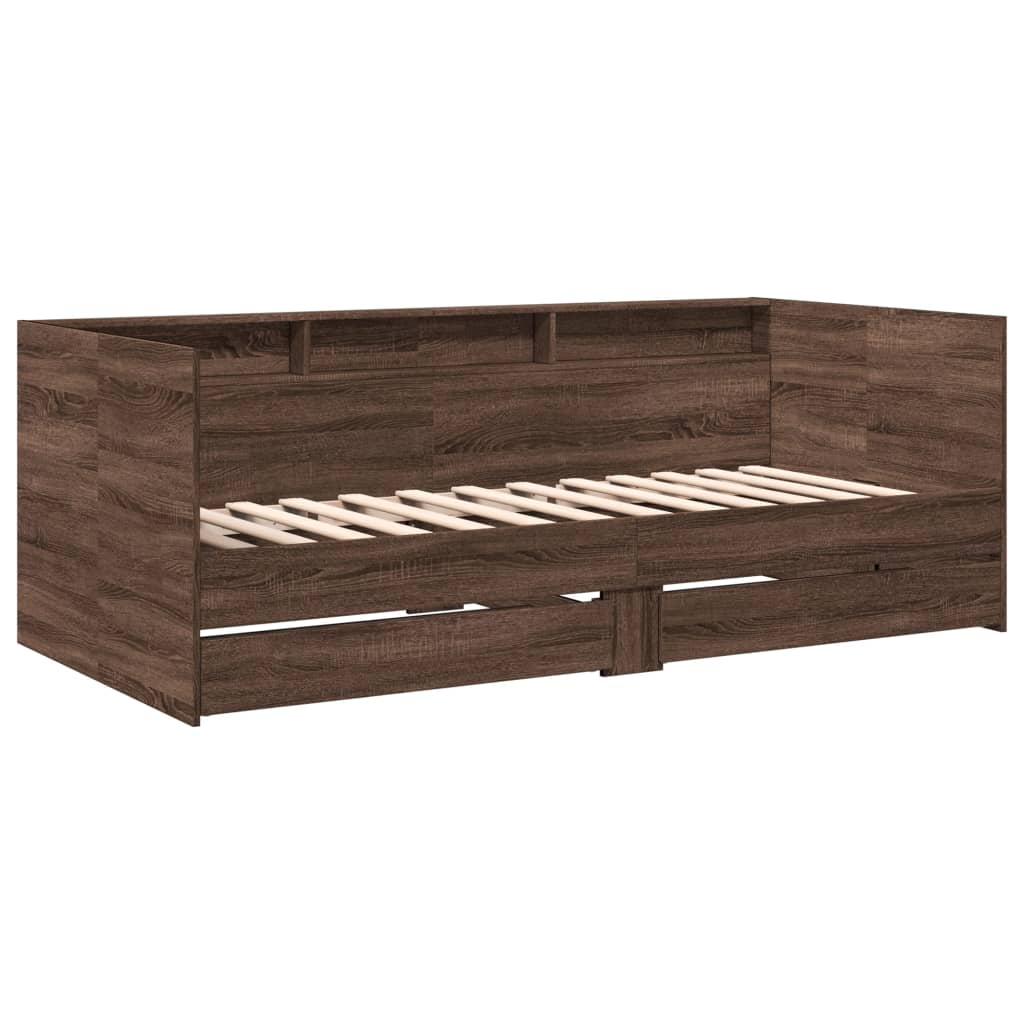 Day bed with drawers without mattress brown oak 100x200 cm