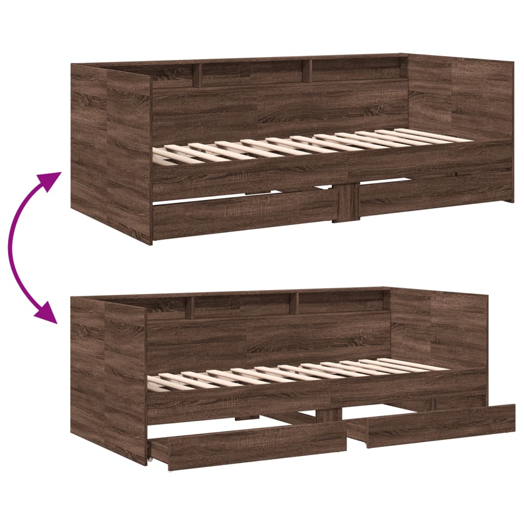 Day bed with drawers without mattress brown oak 100x200 cm