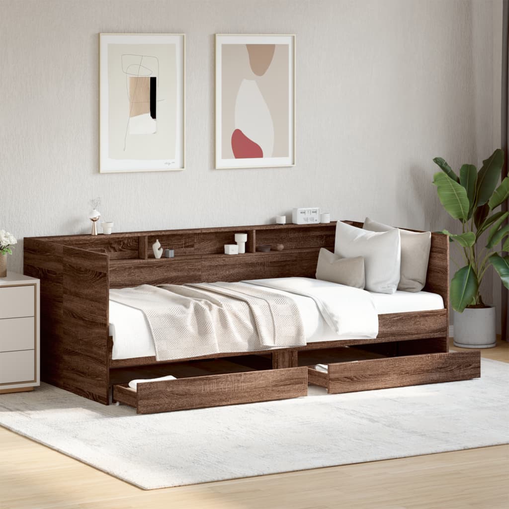 Day bed with drawers without mattress brown oak 100x200 cm