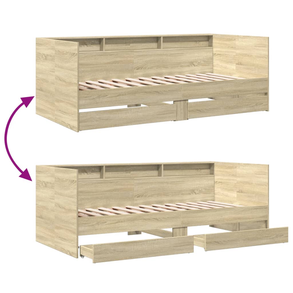 Day bed with drawers without mattress sonoma oak 90x200 cm