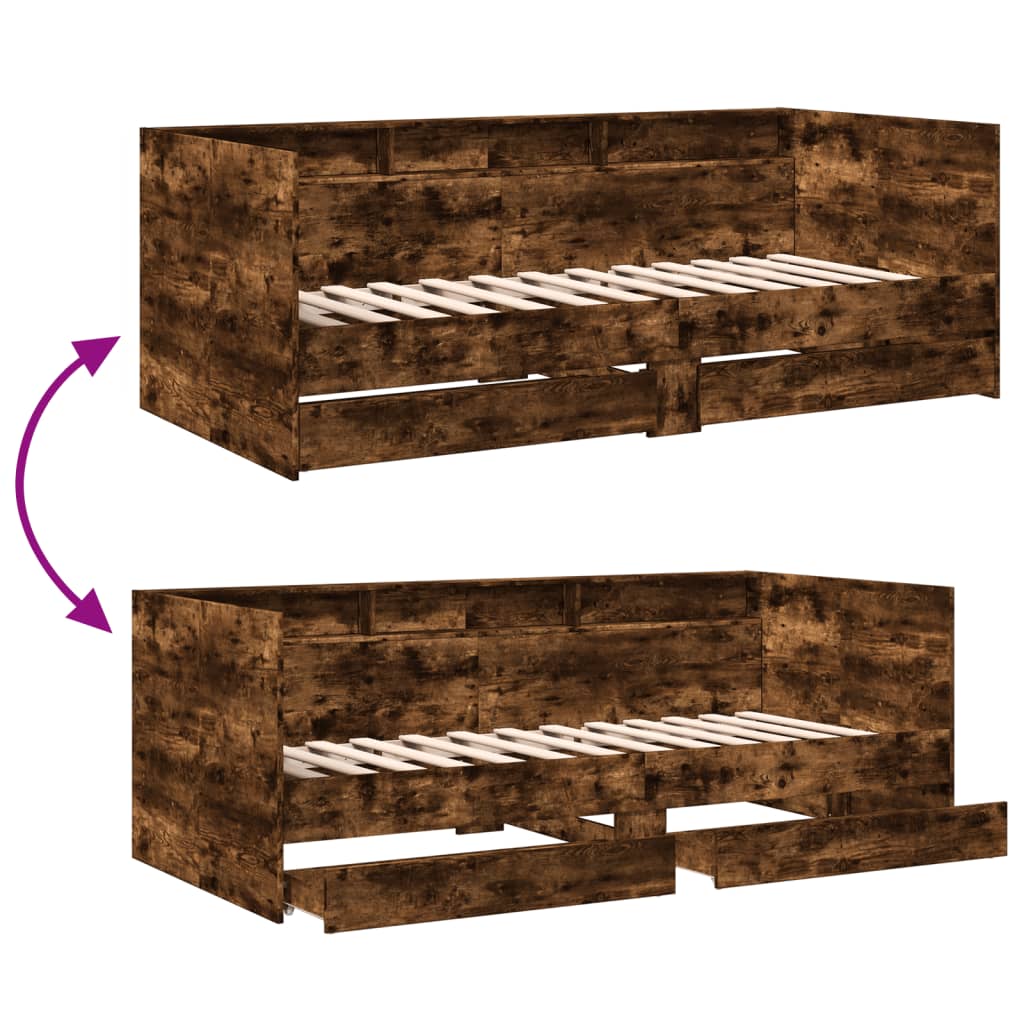 Day bed with drawers without mattress smoked oak 90x200 cm