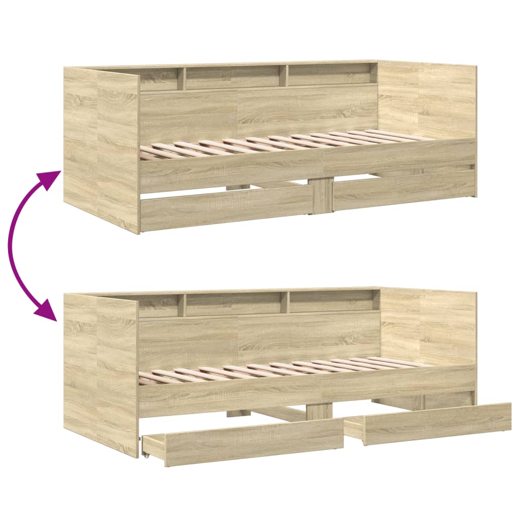 Day bed with drawers without mattress sonoma oak 90x190 cm